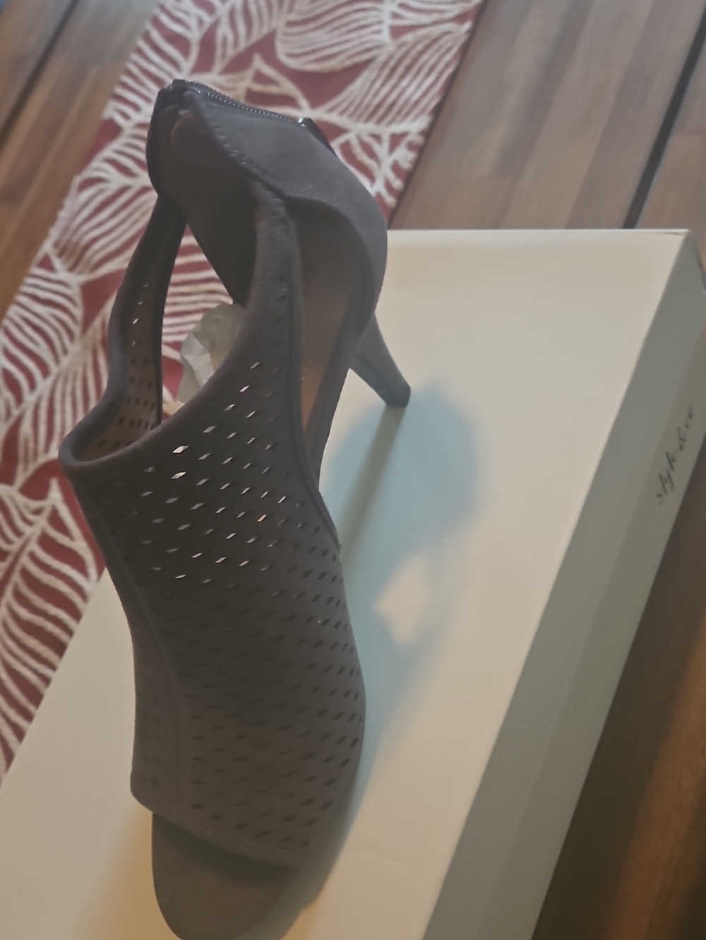 Style & Co. Gray Perforated Peep-Toe High Heel Sandal